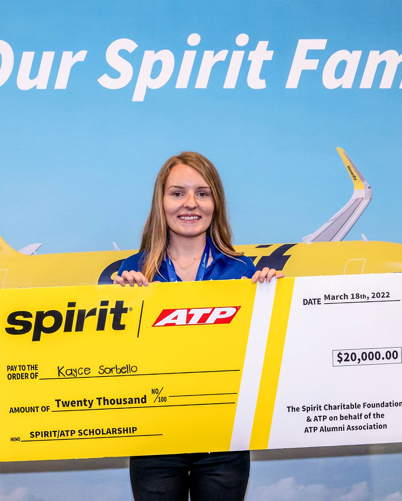 ATP student Kayce Sorbello awarded $20,000 scholarship from Spirit and ATP Alumni Association