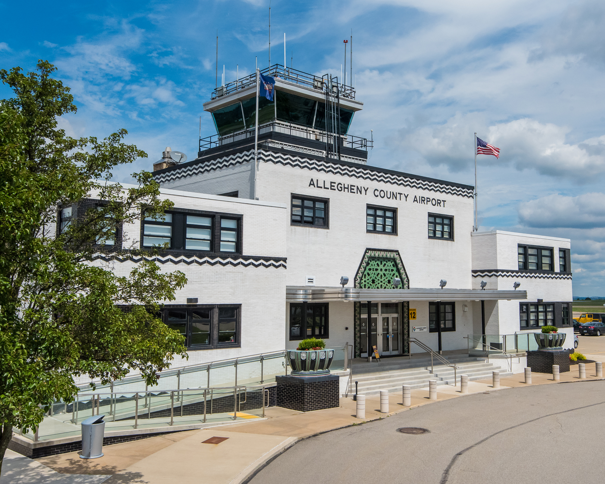 Exterior of Allegheny County Airport terminal in Pittsburgh, Pennsylvania